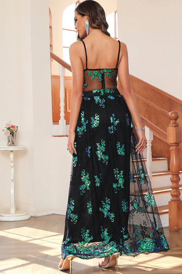 Verde oscuro Sparkly Long Prom Dress con lentejuelas